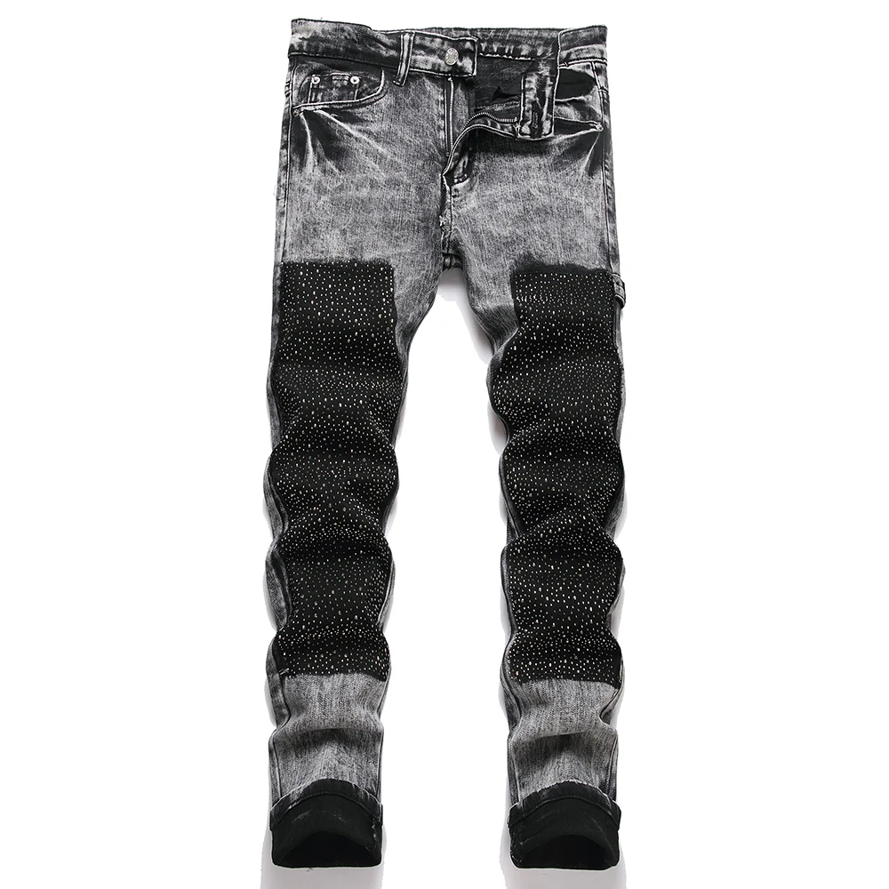 Men Crystal Patch Denim Jeans Streetwear Slim Straight Pants Gray Black Stretch Cotton Trousers
Men Crystal Patch Denim Jeans Streetwear Slim Straight Pants Gray Black Stretch Cotton Trousers