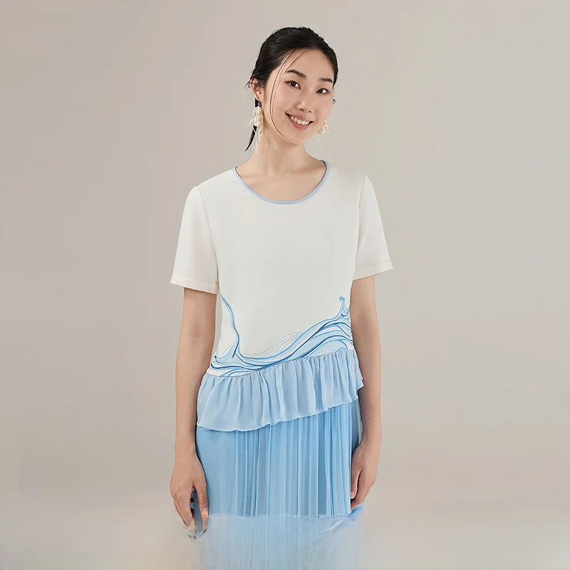 Elegant Short Sleeve Embroidered T-Shirt Women's Patchwork Hemline Fashionable Versatile Autumn New Arrival round Neck Top
Elegant Short Sleeve Embroidered T-Shirt Women's Patchwork Hemline Fashionable Versatile Autumn New Arrival round Neck Top