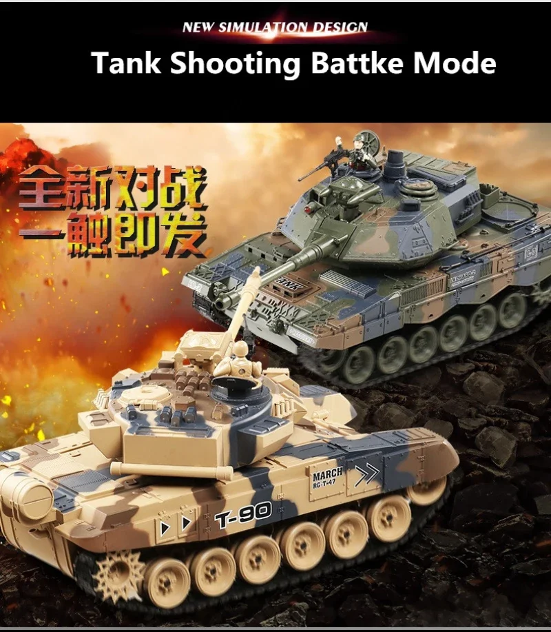 Радиоуправляемый танк с функцией имитации дыма, звука и света, 2.4G, модель основного боевого танка T90 (Россия) / 2A6 (Германия) с эффектом дыма и пуль
Радиоуправляемый танк с функцией имитации дыма, звука и света, 2.4G, модель основного боевого танка T90 (Россия) / 2A6 (Германия) с эффектом дыма и пуль