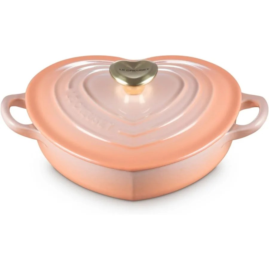 Enameled Cast Iron Traditional Shallow Heart Cocotte 1.25 Qt. Peche Light Gold Heart Knob
Enameled Cast Iron Traditional Shallow Heart Cocotte 1.25 Qt. Peche Light Gold Heart Knob