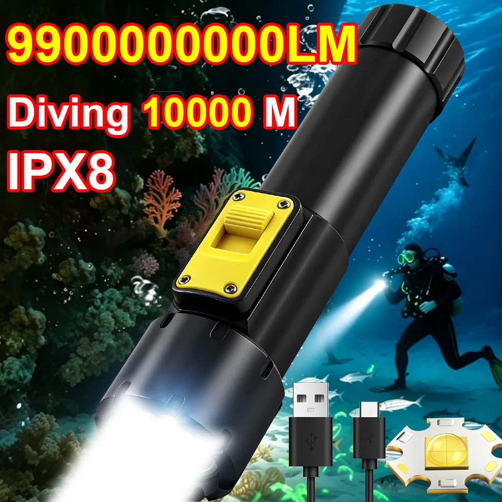 9900000000LM Powerful LED Diving Light Underwater Diving Torch 10000M Powerful Flashlight Waterproof Survival Fishing Flashlight
9900000000LM Powerful LED Diving Light Underwater Diving Torch 10000M Powerful Flashlight Waterproof Survival Fishing Flashlight
