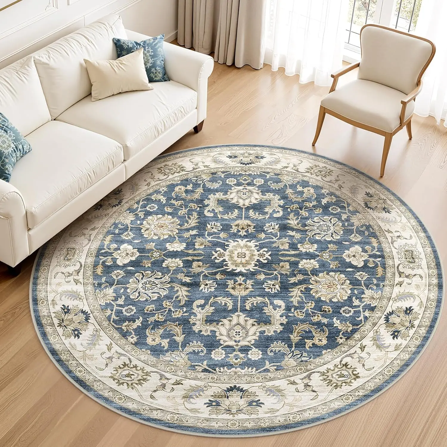 Classic Blue Oriental Medallion Round Rug Intricate Floral Pattern for Elegant Lounge
Classic Blue Oriental Medallion Round Rug Intricate Floral Pattern for Elegant Lounge