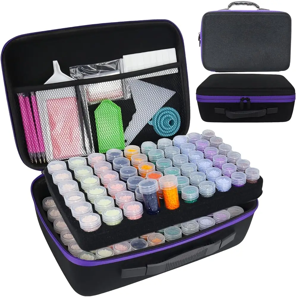 120 Slots Diamond Art Storage Case with 120 Secure Containers, Diamond Art Pens, Tools, and Portable Bead Storage Boxes
120 Slots Diamond Art Storage Case with 120 Secure Containers, Diamond Art Pens, Tools, and Portable Bead Storage Boxes