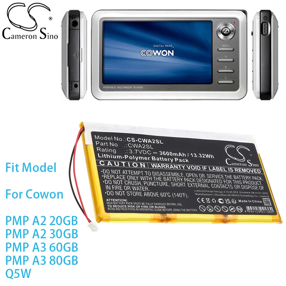 Аккумулятор Cameron Sino для медиаплеера Cowon PMP A2 20 ГБ PMP A2 30 ГБ PMP A3 60 ГБ PMP A3 80 ГБ Q5W 3600 мАч
Аккумулятор Cameron Sino для медиаплеера Cowon PMP A2 20 ГБ PMP A2 30 ГБ PMP A3 60 ГБ PMP A3 80 ГБ Q5W 3600 мАч