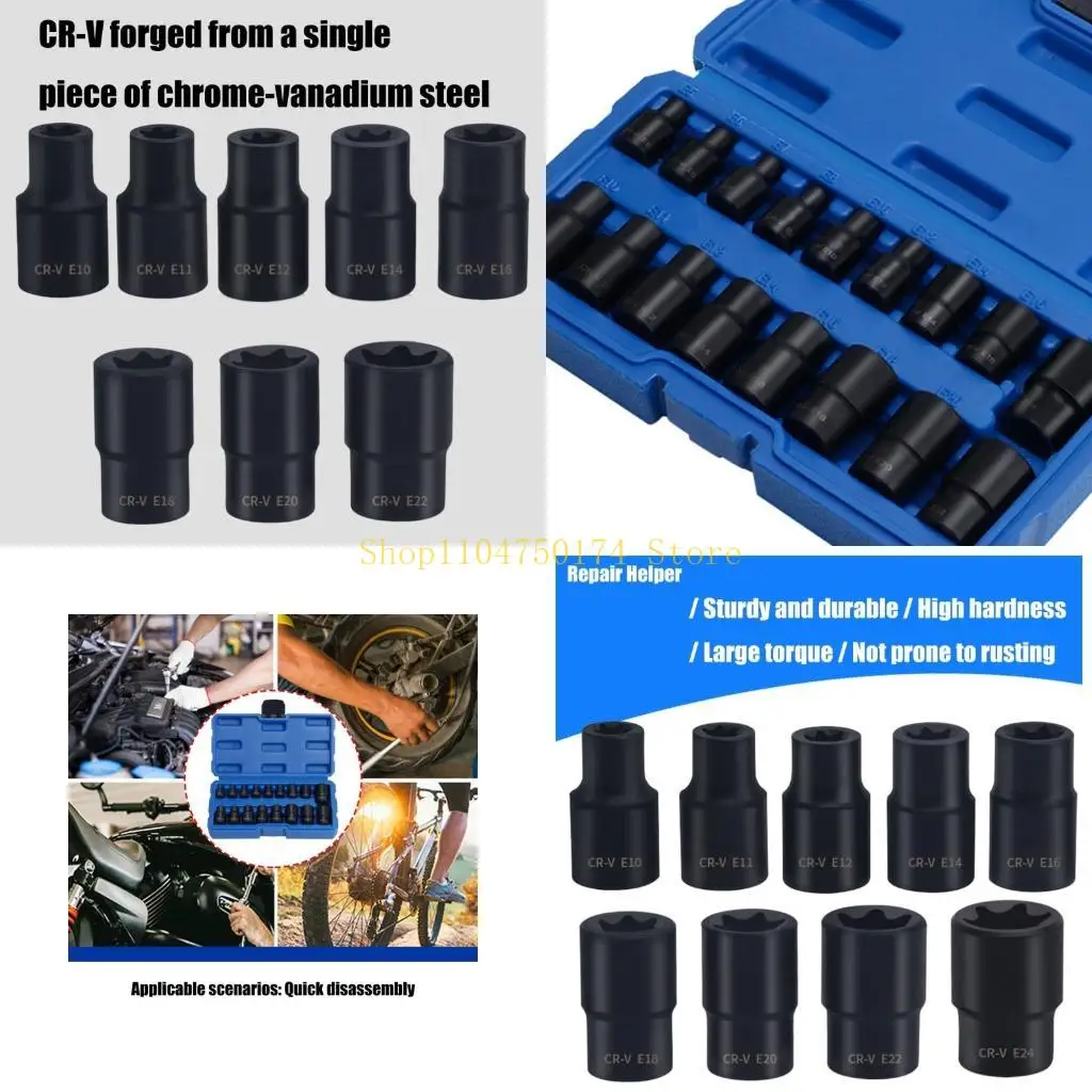 17Piece E Type Socket Set Hand Tool 3/8" Drive E5-E24 Repair Tool Socket Wrench Head Sleeve for Multifunctional Use top sale
17Piece E Type Socket Set Hand Tool 3/8" Drive E5-E24 Repair Tool Socket Wrench Head Sleeve for Multifunctional Use top sale