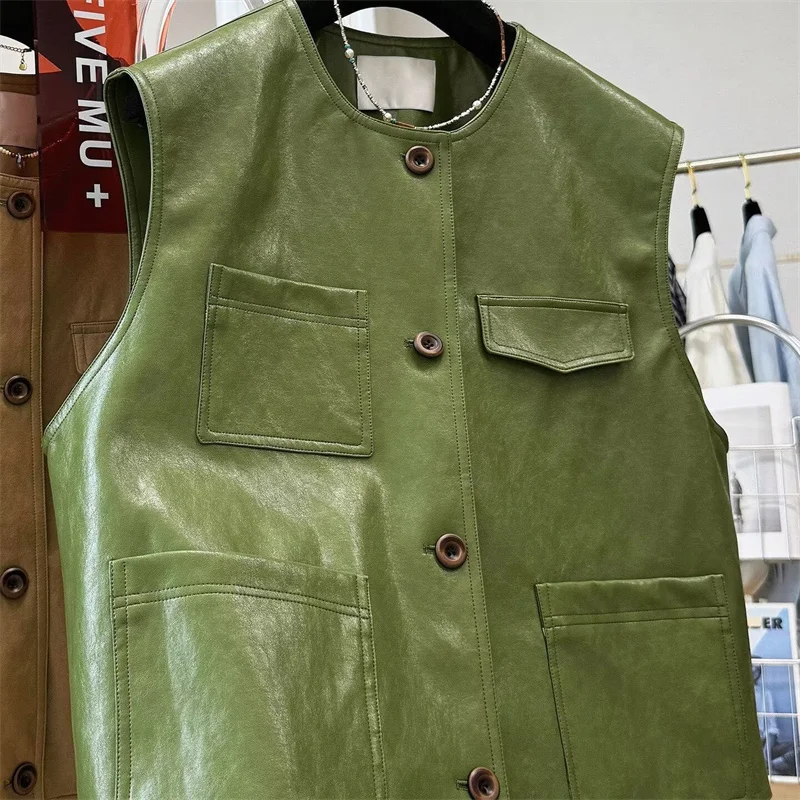 Women's Vest New Fashionable pu Cardigan Sleeveless Vest Jacket Women Wear Short Sleeveless Leather Jacket in Spring and Autumn
Women's Vest New Fashionable pu Cardigan Sleeveless Vest Jacket Women Wear Short Sleeveless Leather Jacket in Spring and Autumn