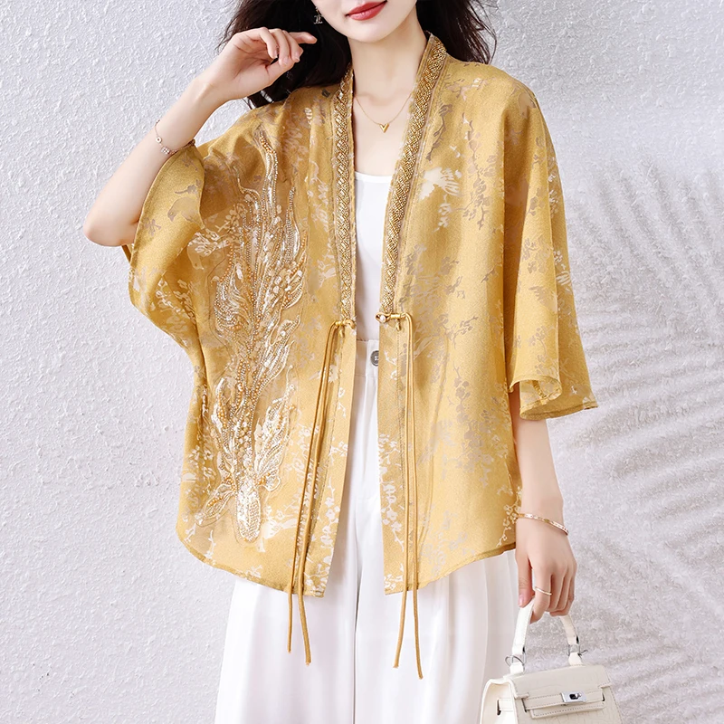 Bat Sleeve Beaded Hollow Out Button Down Shirt Women Chinese Loose Casual Blouse
Bat Sleeve Beaded Hollow Out Button Down Shirt Women Chinese Loose Casual Blouse