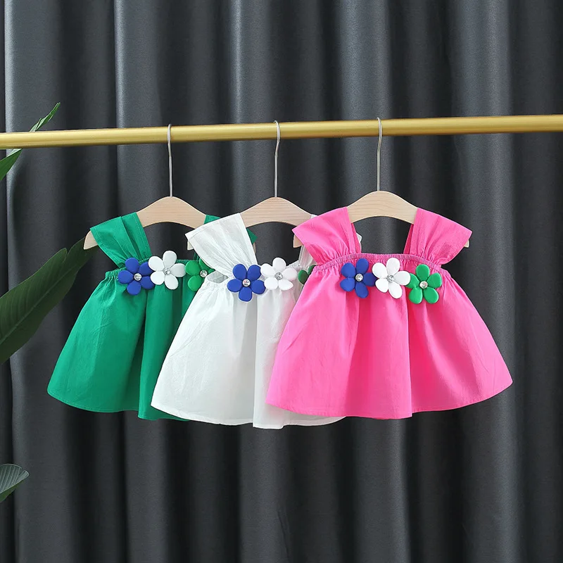 Summer Girls Beach Travel Costume Korean Style Flower Decoration Solid Color Suspender Dress Baby Girl Dress
Summer Girls Beach Travel Costume Korean Style Flower Decoration Solid Color Suspender Dress Baby Girl Dress