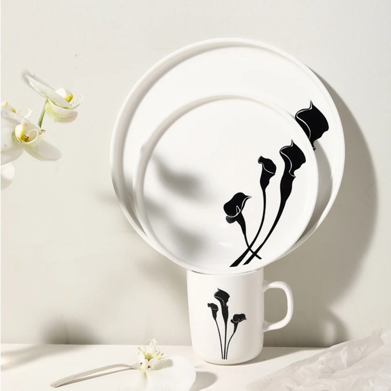 Ceramic Dinner Plates and Mug Set, Creative Flower Dinnerware, Black and White, Modern Dinnerware
Ceramic Dinner Plates and Mug Set, Creative Flower Dinnerware, Black and White, Modern Dinnerware