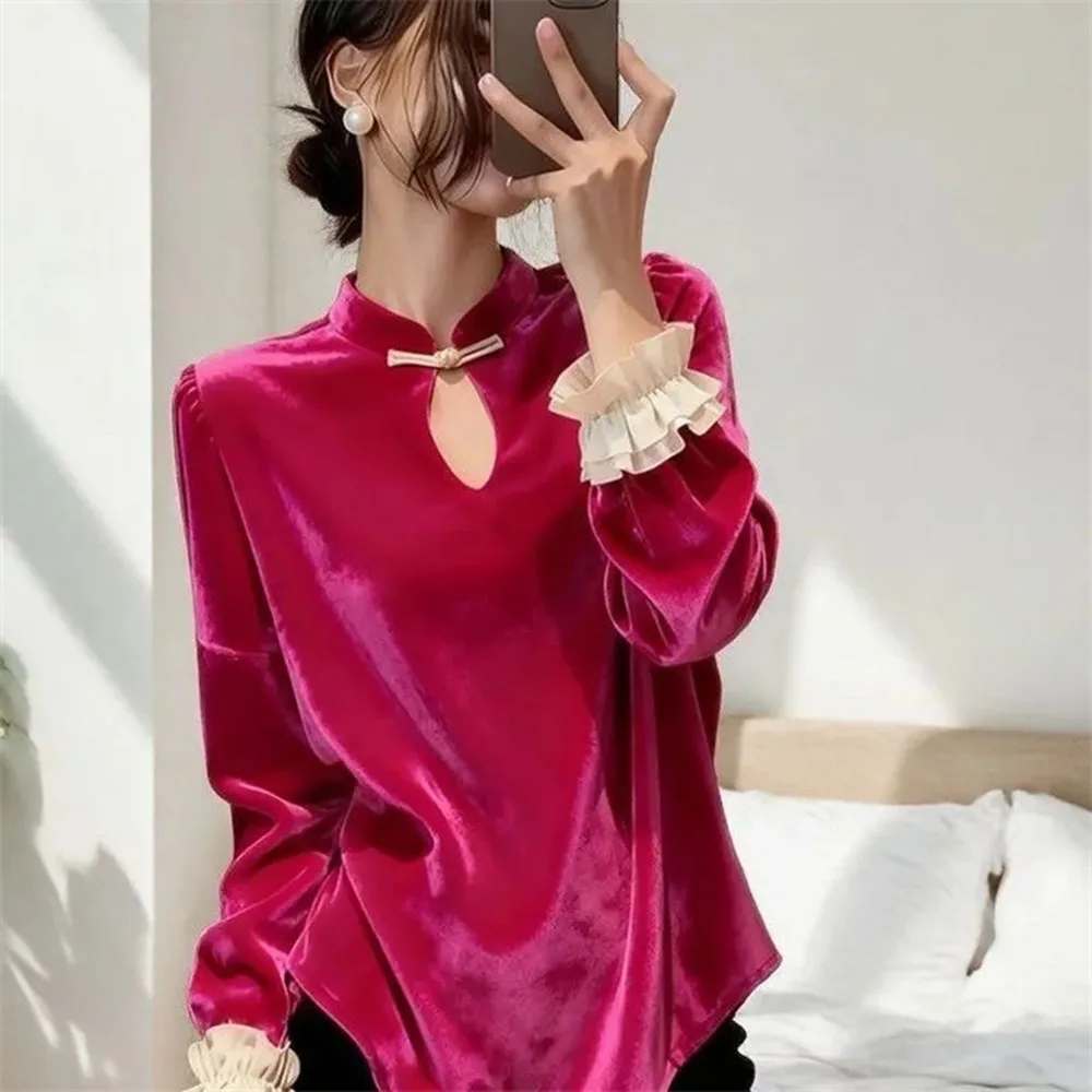 New Chinese Peach Pink Velvet Shirt Autumn and Winter Inner and Outer Bottoming Shirt National Style Improved Hanfu Buttonup Top
New Chinese Peach Pink Velvet Shirt Autumn and Winter Inner and Outer Bottoming Shirt National Style Improved Hanfu Buttonup Top