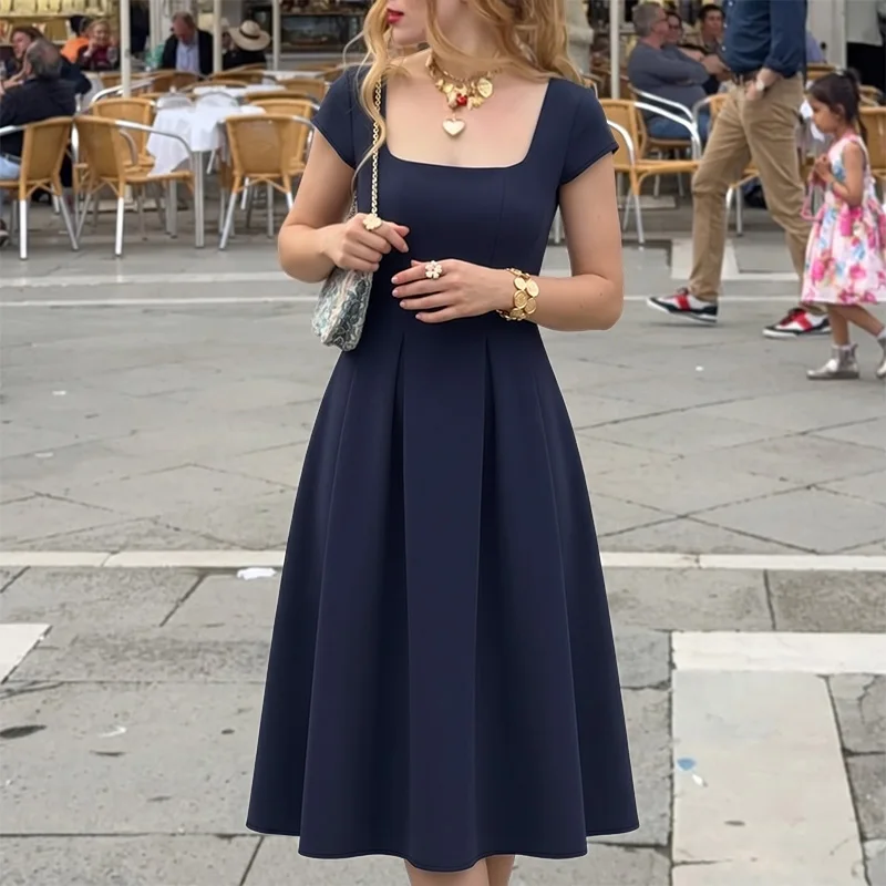 Elegant Square Neck A-Line Midi Dress Women's Cap Sleeve Cinch-Waist Party Dresses ZANZEA Summer Sophisticated Solid Robes Femme
Elegant Square Neck A-Line Midi Dress Women's Cap Sleeve Cinch-Waist Party Dresses ZANZEA Summer Sophisticated Solid Robes Femme