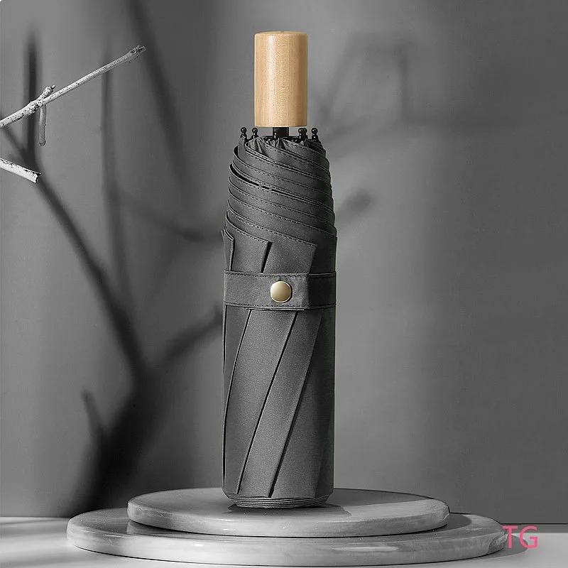 Black UV Protection 3 Fold Umbrella Sun Rain Double Use Wood Handle Custom Logo
Black UV Protection 3 Fold Umbrella Sun Rain Double Use Wood Handle Custom Logo
