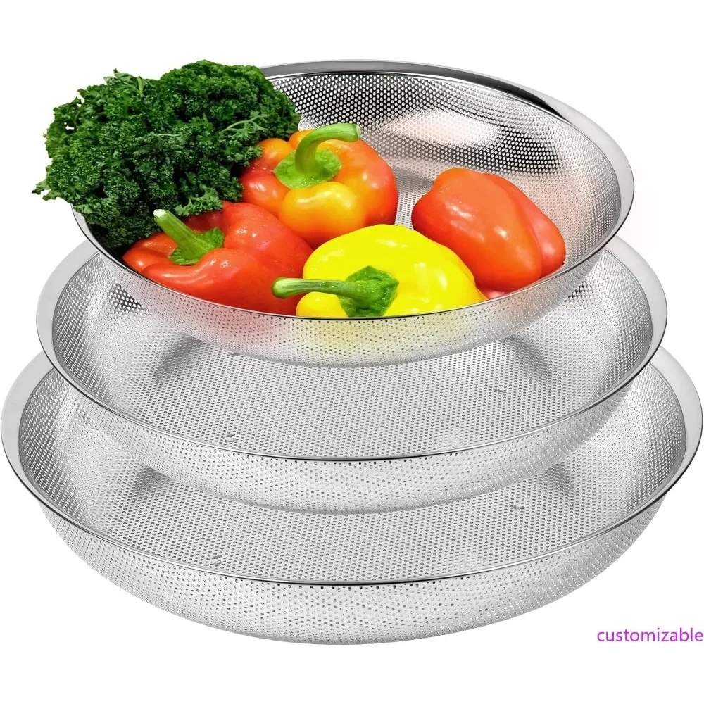 Large 3-Piece 18/8 304 Stainless Steel Colander Set, Micro-Perforated for Comfortable Use, 5.5-7-10 Quart Capacity Strainers
Large 3-Piece 18/8 304 Stainless Steel Colander Set, Micro-Perforated for Comfortable Use, 5.5-7-10 Quart Capacity Strainers