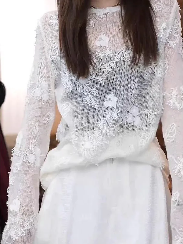 White Hollow out Knitted Sweater Women's round Ne Embroidery Long Sve Top Ele Versatile Gentle Agel New 2025
White Hollow out Knitted Sweater Women's round Ne Embroidery Long Sve Top Ele Versatile Gentle Agel New 2025