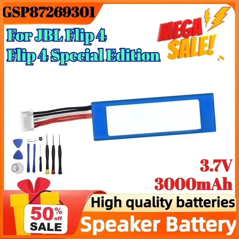 New GSP87269301 3.7V 3000mAh Digital Battery for JBL Flip 4 Flip 4 Special Edition Speaker Battery +Tools
New GSP87269301 3.7V 3000mAh Digital Battery for JBL Flip 4 Flip 4 Special Edition Speaker Battery +Tools