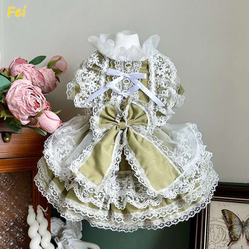 Vintage Green Cotton Dog Dress - Handmade Lace Bow Princess Gown for Small Breed, Chihuahua Poodle Retro Pet Apparel
Vintage Green Cotton Dog Dress - Handmade Lace Bow Princess Gown for Small Breed, Chihuahua Poodle Retro Pet Apparel