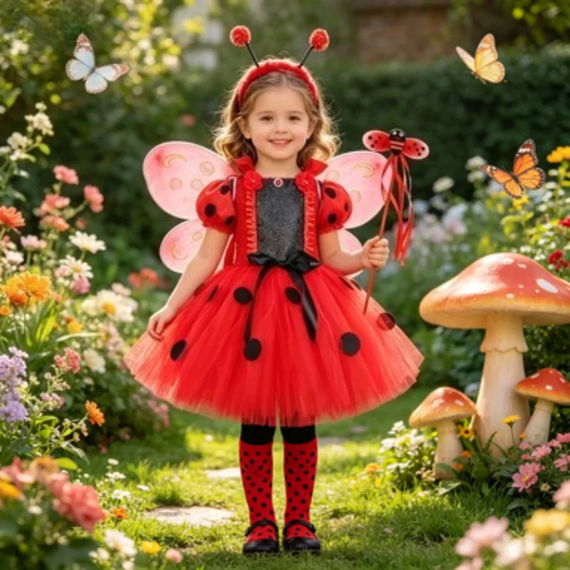 Sparkly Ladybug Themed Tutu Dress for Girls with Wings-Cute Insect Fairy Outfit for Halloween Carnival Cosplay&Dress-Up Parties
Sparkly Ladybug Themed Tutu Dress for Girls with Wings-Cute Insect Fairy Outfit for Halloween Carnival Cosplay&Dress-Up Parties