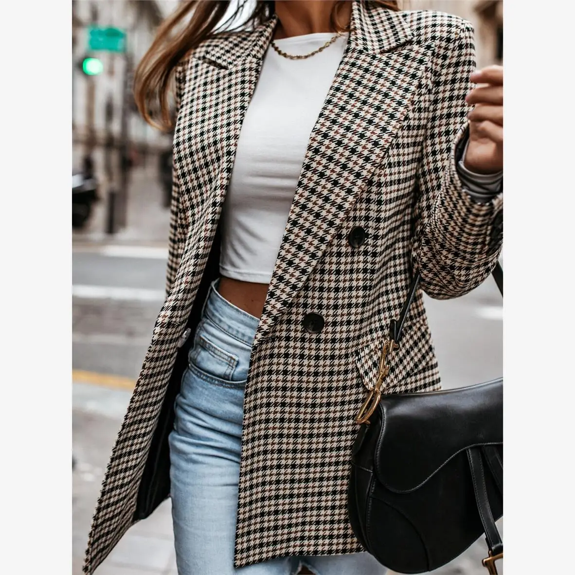 202 Autumn Plaid Women's Suit Jaet Commute Sle Long Sve Double Button Coat Straight Cut Faionable Independent Station
202 Autumn Plaid Women's Suit Jaet Commute Sle Long Sve Double Button Coat Straight Cut Faionable Independent Station