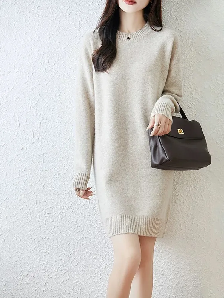 Casual round Neck Knitted Sweater Dress Women's Loose Long Sleeve Commute Base Shirt Trendy Mid-Length Color Knit Dress
Casual round Neck Knitted Sweater Dress Women's Loose Long Sleeve Commute Base Shirt Trendy Mid-Length Color Knit Dress