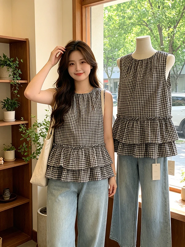 plus Size Plaid Strapless Vest Women Summer Loose Belly Cover Slimming Lace Trim Sleeveless Top Korean Style Commute Wind
plus Size Plaid Strapless Vest Women Summer Loose Belly Cover Slimming Lace Trim Sleeveless Top Korean Style Commute Wind