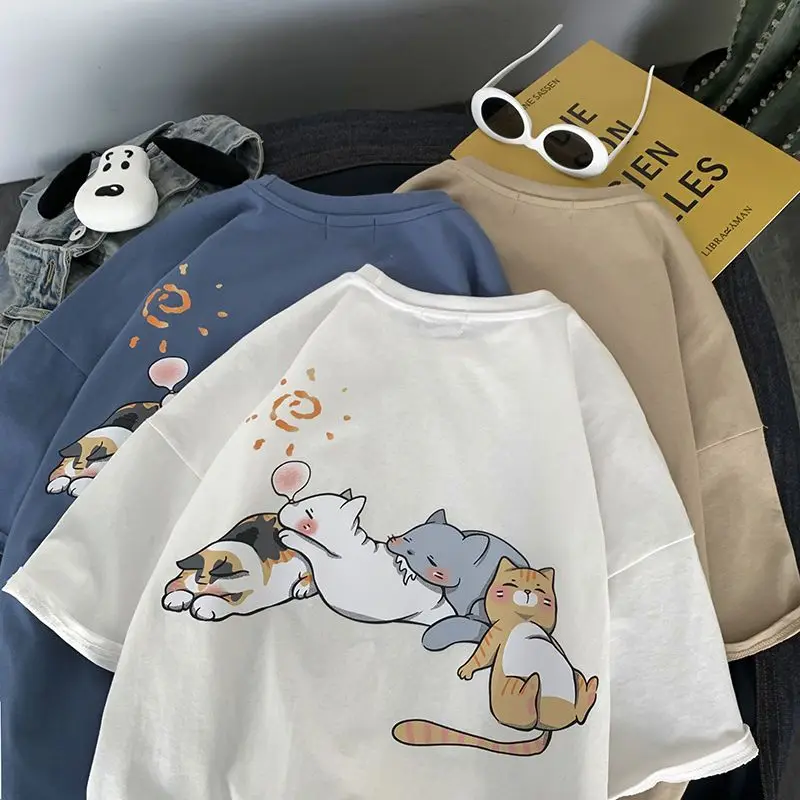 Cotton Short Sleeved Menand Women Fashion Versatile Student Casual Loose Fitting Couple Cute Cat Half Sleeved Tshirt Top Clothes
Cotton Short Sleeved Menand Women Fashion Versatile Student Casual Loose Fitting Couple Cute Cat Half Sleeved Tshirt Top Clothes