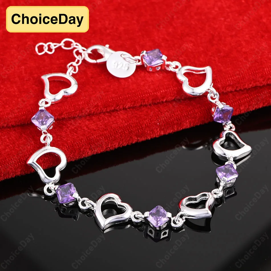 ChoiceDay 925 Sterling Silver 8 Inch 20cm Purple Heart Shaped Zirconia Bracelet Women Jewelry Wedding Party Jewelry
ChoiceDay 925 Sterling Silver 8 Inch 20cm Purple Heart Shaped Zirconia Bracelet Women Jewelry Wedding Party Jewelry