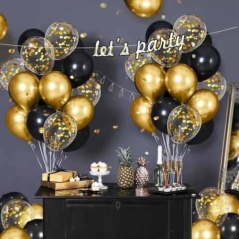 12inch Black Metallic Gold Latex Balloon Set Black Gold Confetti Balloon Graduation Globos Birthday Party Baby Shower Decoration
