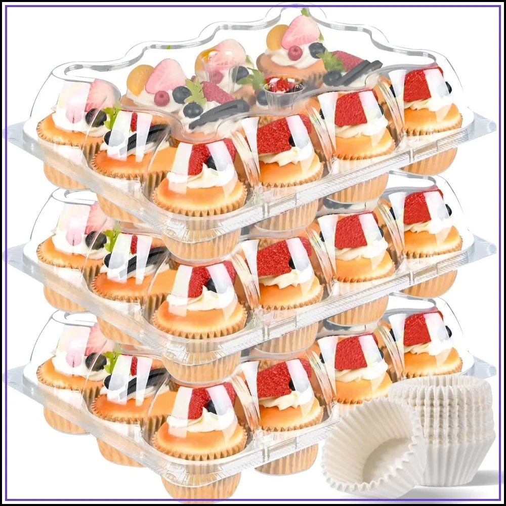 Stackable Cupcake Containers 20 Sets, Tall Dome Lid, Disposable Carrier Trays with 240 Liners
Stackable Cupcake Containers 20 Sets, Tall Dome Lid, Disposable Carrier Trays with 240 Liners