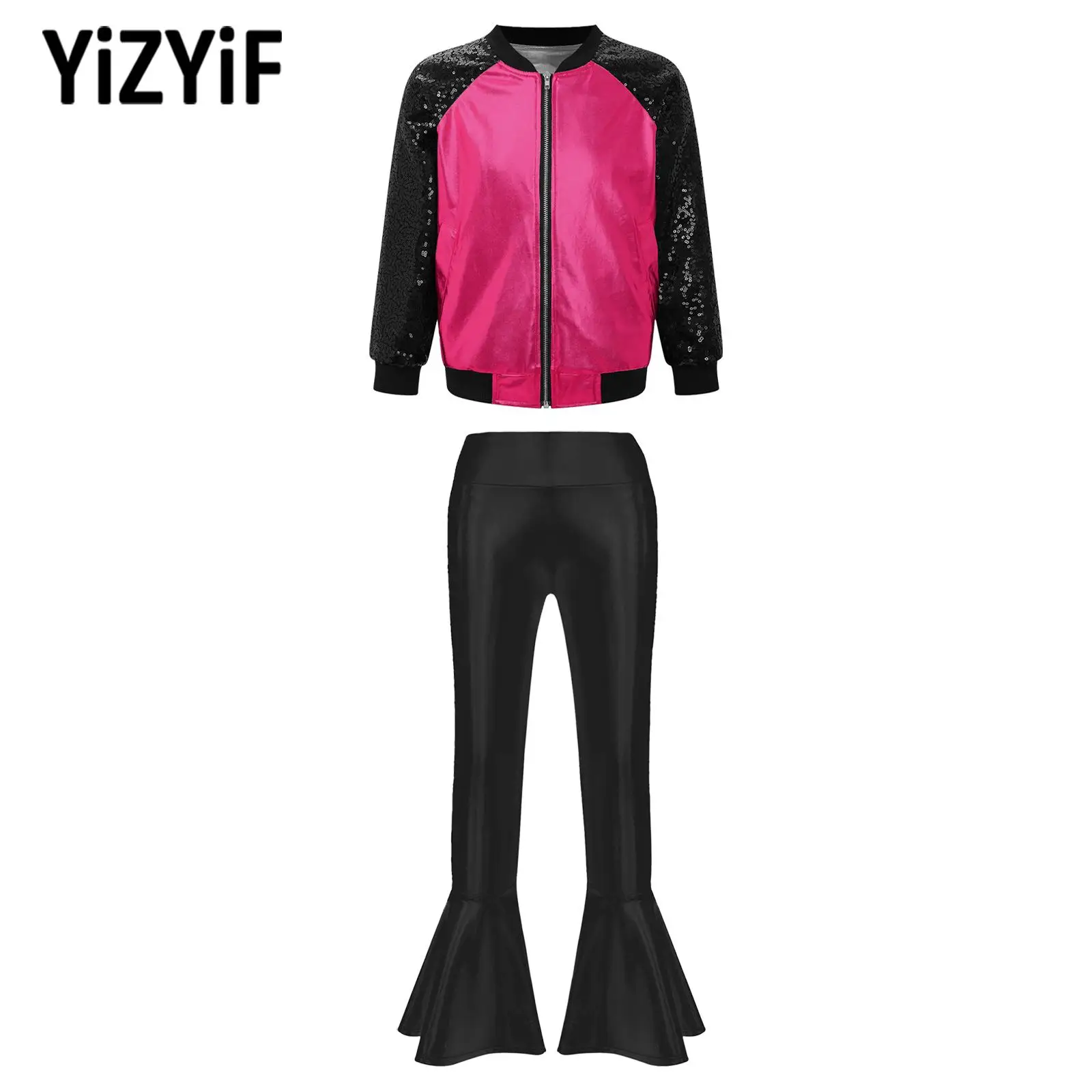 Kids Girls Metallic Jazz Dance Costumes Shiny Long Sleeve Jacket Bell-bottoms Pants Sport Sets for Dancing Competition Outfits
Kids Girls Metallic Jazz Dance Costumes Shiny Long Sleeve Jacket Bell-bottoms Pants Sport Sets for Dancing Competition Outfits
