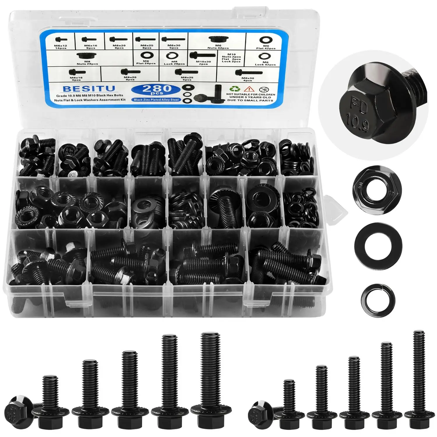 280Pcs Metric Flange Bolt Assortment with Nuts Washers, M6 M8 M10 Hex Bolts Kit for Automotive Home Improvement
280Pcs Metric Flange Bolt Assortment with Nuts Washers, M6 M8 M10 Hex Bolts Kit for Automotive Home Improvement