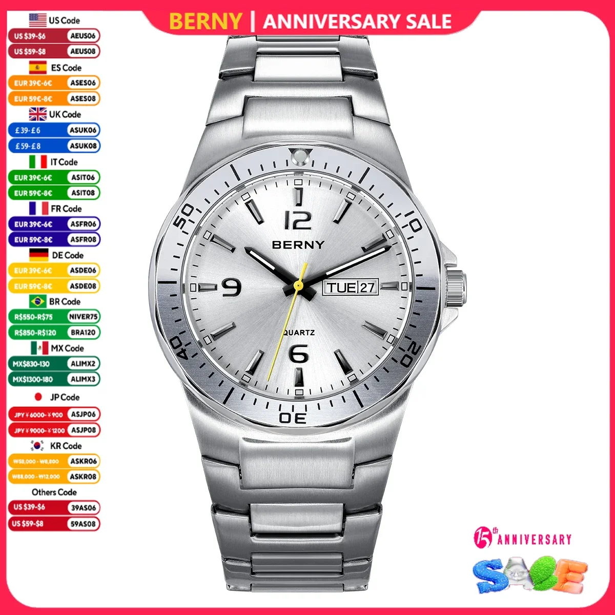BERNY Men's Watches Calendar Week Quartz Stainless Steel Watch for Men Retro Business Dress Waterproof Easy Read Male Wristwatch
BERNY Men's Watches Calendar Week Quartz Stainless Steel Watch for Men Retro Business Dress Waterproof Easy Read Male Wristwatch