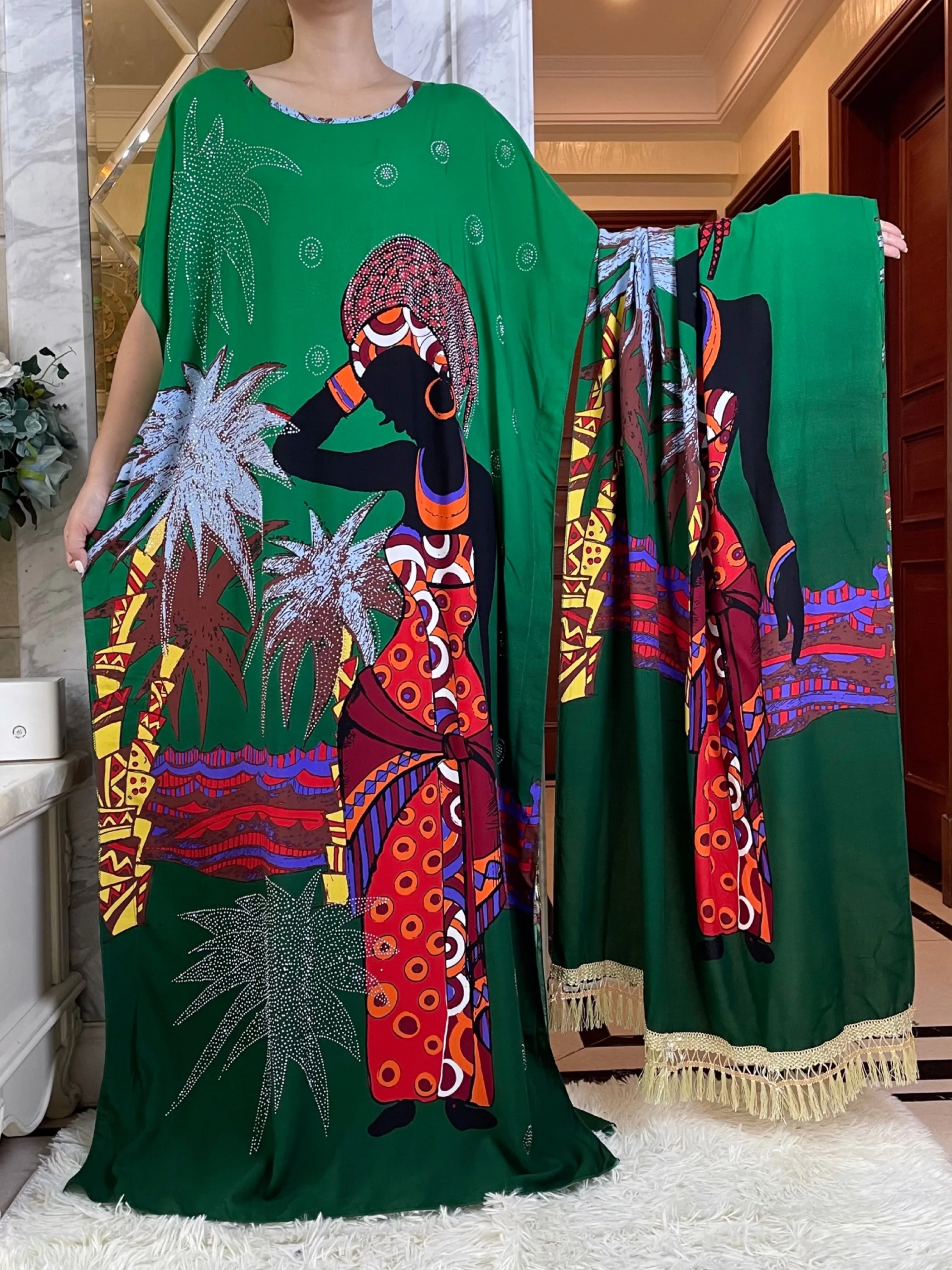New African Summer Short Sleeve With Big Scarf Dress Printed Floral Diamond Loose Boubou Maxi Islam Women Abaya Clothing Party
New African Summer Short Sleeve With Big Scarf Dress Printed Floral Diamond Loose Boubou Maxi Islam Women Abaya Clothing Party