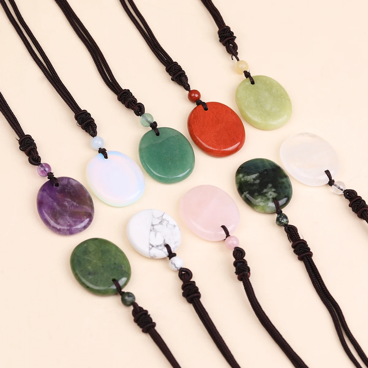 Natural Stone Lucky Peace Pendant Jade and Crystal Accessories Necklace Bead Pendant Handicraft Adjustable Cord Necklace
Natural Stone Lucky Peace Pendant Jade and Crystal Accessories Necklace Bead Pendant Handicraft Adjustable Cord Necklace