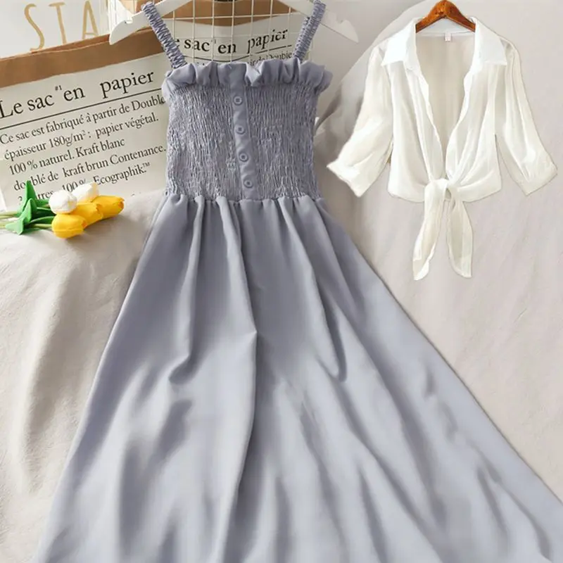 Korean Style Chiffon Dress Set Women Summer Flowy Midi Dress with Straps Elegant Two Piece Outfit Boho Chic Beach VacationOutfit
Korean Style Chiffon Dress Set Women Summer Flowy Midi Dress with Straps Elegant Two Piece Outfit Boho Chic Beach VacationOutfit