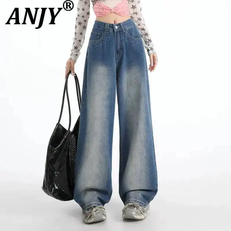 ANJY Spring Autumn New Women Streetwear American Style Diamonds Design Jeans Loose Vintage Versatile Trend Wide Leg Pants A23036
ANJY Spring Autumn New Women Streetwear American Style Diamonds Design Jeans Loose Vintage Versatile Trend Wide Leg Pants A23036