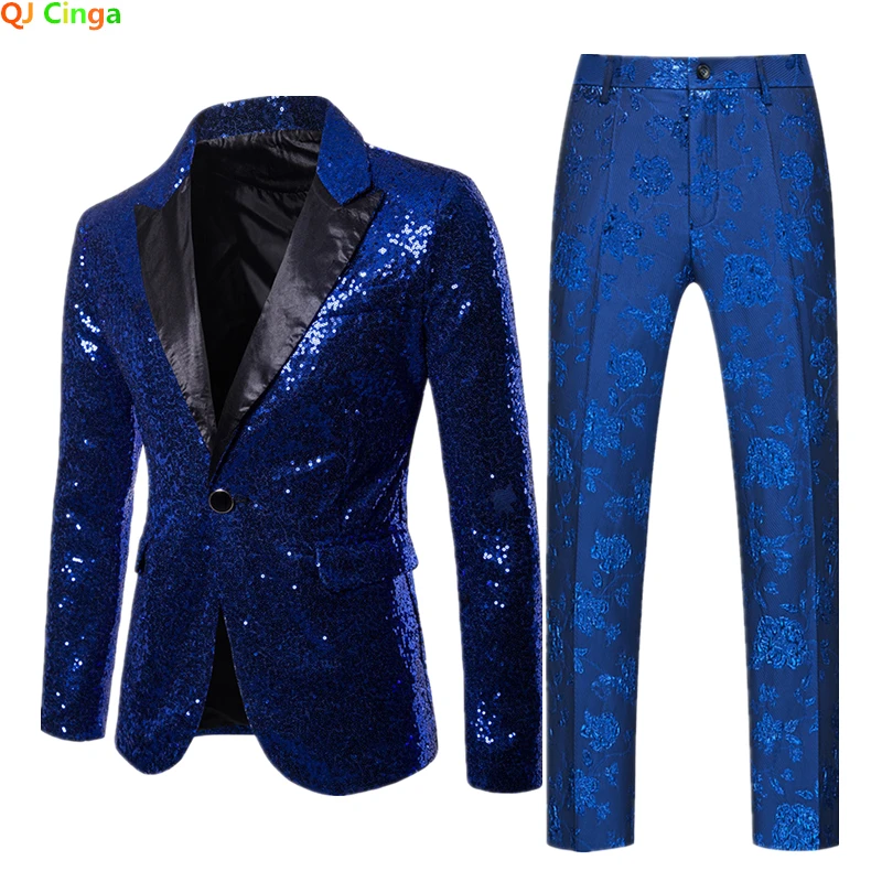 Blue Sequin Suit Jacket with Embroidered Pants Men's Suits Two-piece Wedding Party Dress Coat Trousers Red Black Purple Silver
Blue Sequin Suit Jacket with Embroidered Pants Men's Suits Two-piece Wedding Party Dress Coat Trousers Red Black Purple Silver