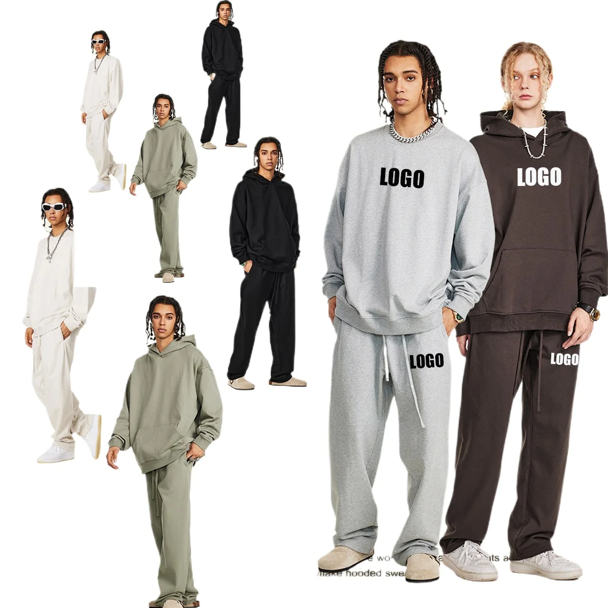 Custom LOGO men's and women's spring, autumn and winter 440G heavy terry fabric loose casual sports sweater set
Custom LOGO men's and women's spring, autumn and winter 440G heavy terry fabric loose casual sports sweater set