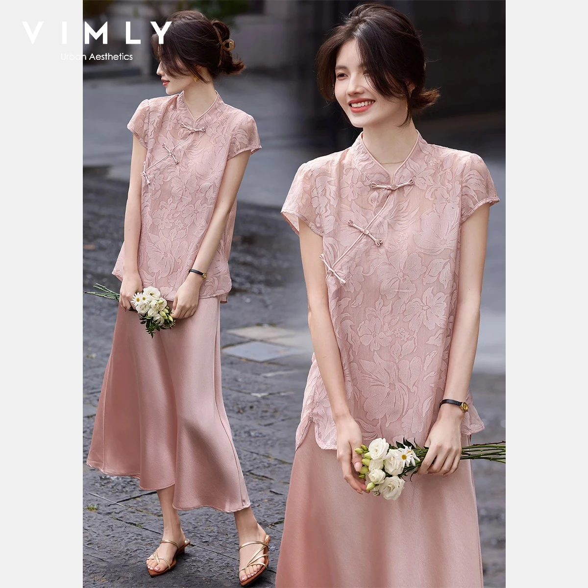 VIMLY Women Dress Set 2026 Summer New Pink Jacquard Top Cami Dress Two-Piece Set Elegant New Chinese Style Suit 31173
VIMLY Women Dress Set 2026 Summer New Pink Jacquard Top Cami Dress Two-Piece Set Elegant New Chinese Style Suit 31173