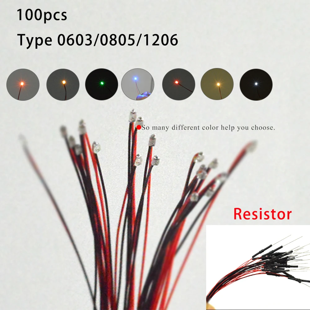 100pcs SMD Led Lights 0805 1206 0603 Lamp With 1.5K Resistance For HO N Scale Train Model Kit Pre-Soldered Micro Litz Wired Chip
100pcs SMD Led Lights 0805 1206 0603 Lamp With 1.5K Resistance For HO N Scale Train Model Kit Pre-Soldered Micro Litz Wired Chip