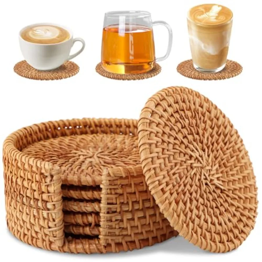 New Style6 Pcs Handmade Rattan Coasters with Holder, Natural Wicker Boho Coaster, Heat Resistan t Drink Coaste-rs for Coffee Table Round
New Style6 Pcs Handmade Rattan Coasters with Holder, Natural Wicker Boho Coaster, Heat Resistan t Drink Coaste-rs for Coffee Table Round