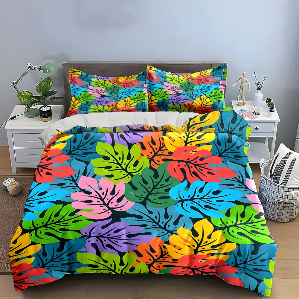 3Pcs Cheerful Tropical Bedding Set, Colorful Monstera Leaves in Bright Shades Print Duvet Cover, Playful Bedroom Decor
3Pcs Cheerful Tropical Bedding Set, Colorful Monstera Leaves in Bright Shades Print Duvet Cover, Playful Bedroom Decor