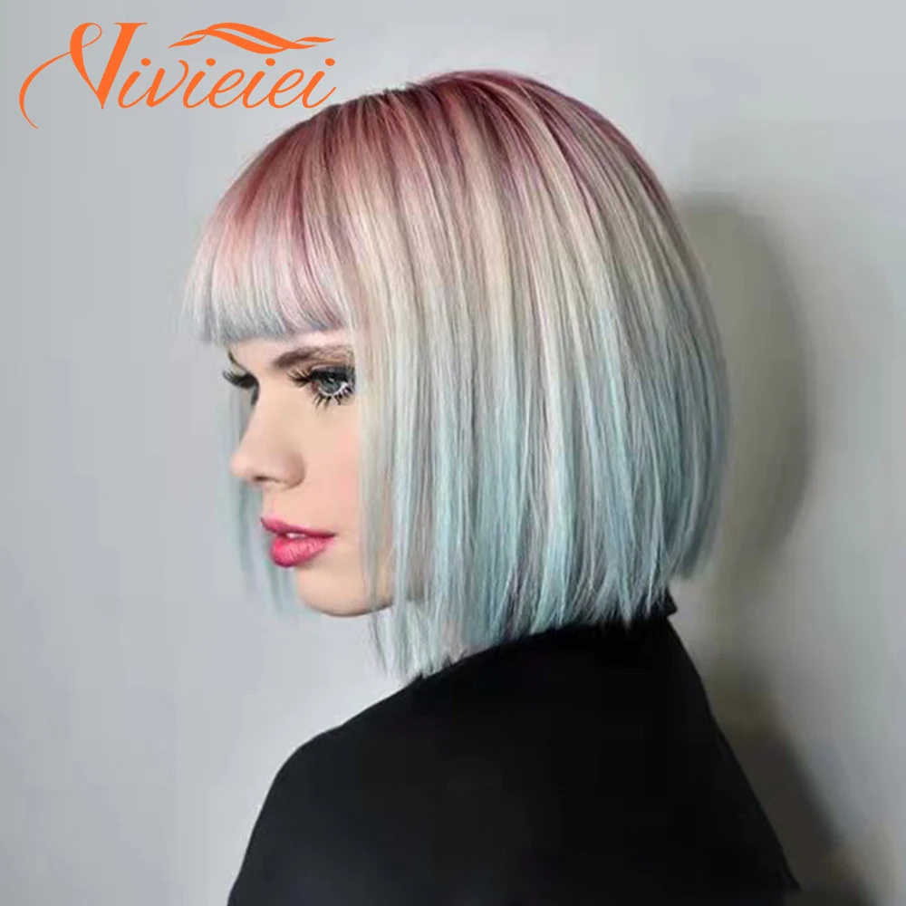 VIVIEIEI Bob Straight Hair Wigs Rainbow Gradient Color Headgear High Temperature Fiber Wigs New Short Hair Bob Hair With Bangs
VIVIEIEI Bob Straight Hair Wigs Rainbow Gradient Color Headgear High Temperature Fiber Wigs New Short Hair Bob Hair With Bangs