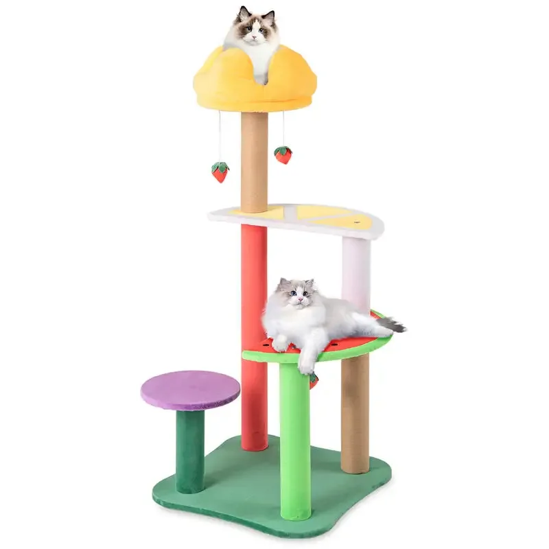 45 Inch Multi-Level Cat Tree with Plush Padded Top Perch and Fruit-Shaped Platforms
45 Inch Multi-Level Cat Tree with Plush Padded Top Perch and Fruit-Shaped Platforms