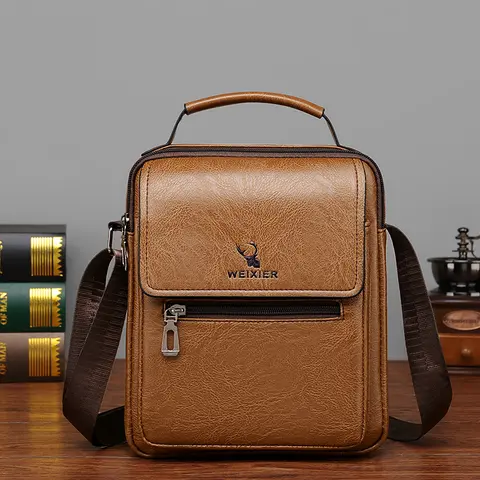 2024 New Vintage Men Crossbody Bag Leather Shoulder Bag For Men Handbags Brown Business Large Capacity Messenger Bags Male Tote
