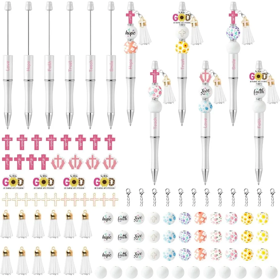175pcs Religious Inspiratiol Beadable Ballpoint Pen Set Set of 12 Plastic Beadable Pen Hope Faith Love Wood Bead Cross Pendant
175pcs Religious Inspiratiol Beadable Ballpoint Pen Set Set of 12 Plastic Beadable Pen Hope Faith Love Wood Bead Cross Pendant