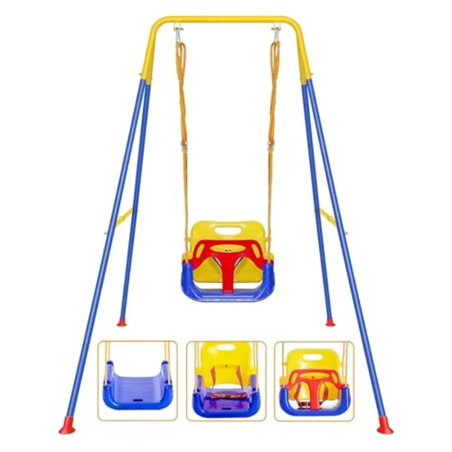 Outdoor indoor toddler swing with foldable metal frame, safety belt, clear instructions, easy assembly for home or backyard use
Outdoor indoor toddler swing with foldable metal frame, safety belt, clear instructions, easy assembly for home or backyard use