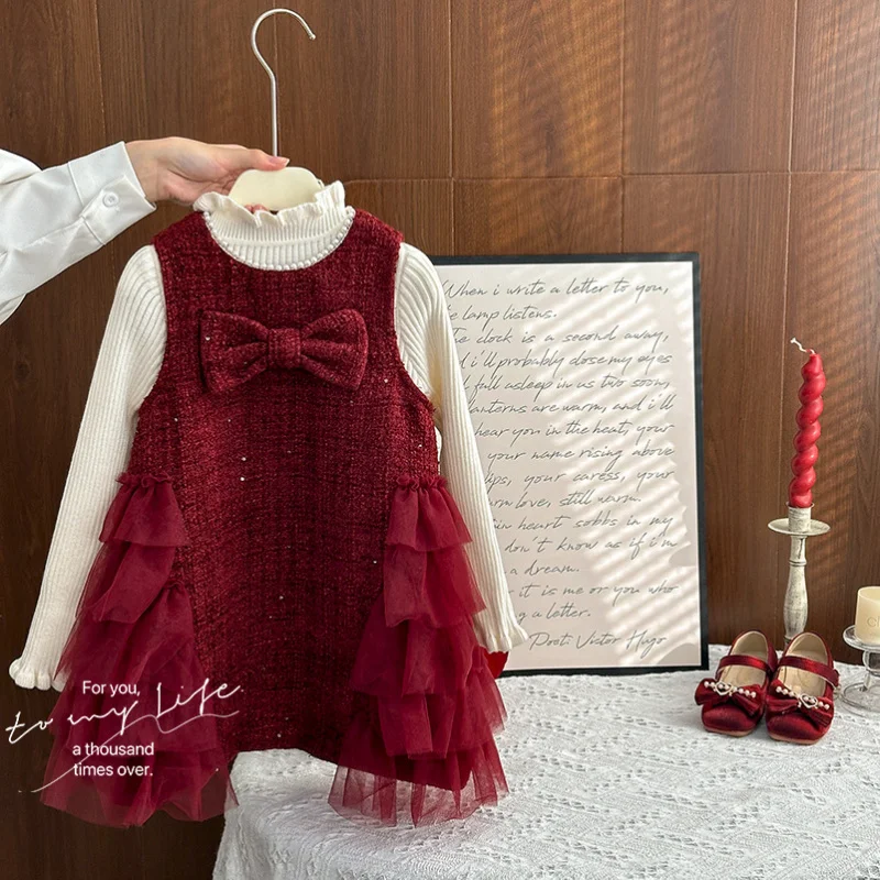 In-stock Girls' Dresses2025Little Girl Stylish Vest Dress Set Baby New Year Outfit Festive Princess Dress
In-stock Girls' Dresses2025Little Girl Stylish Vest Dress Set Baby New Year Outfit Festive Princess Dress