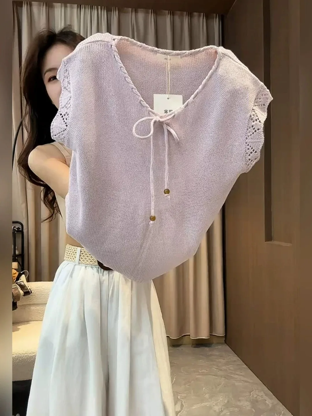Unique Purple Hollow out V-Neck Short Sleeve Knitted Top Women's Korean Style Summer Soft Versatile Beautiful Gentle Commute
Unique Purple Hollow out V-Neck Short Sleeve Knitted Top Women's Korean Style Summer Soft Versatile Beautiful Gentle Commute