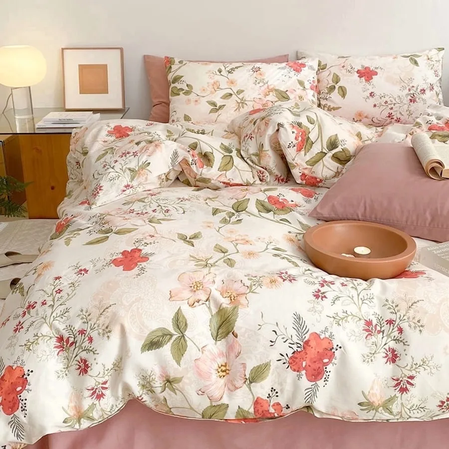 Vintage Pink Flower Duvet Cover Set 100% Cotton Floral Pattern Duvet Cover Queen Size Breathable Durable Soft Comfy Quilt Cover
Vintage Pink Flower Duvet Cover Set 100% Cotton Floral Pattern Duvet Cover Queen Size Breathable Durable Soft Comfy Quilt Cover