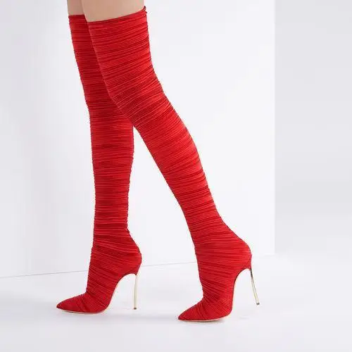 Sexy Metal Blade Heels Stretch Pleated Velvet Over The Knee Boots Red Black Slim Thigh Boots Pointed Toe Female Long Boots
Sexy Metal Blade Heels Stretch Pleated Velvet Over The Knee Boots Red Black Slim Thigh Boots Pointed Toe Female Long Boots